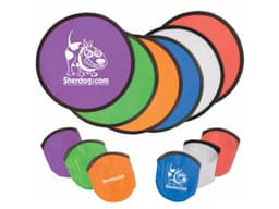 A set of foldable flyers in various colours, including purple, orange, red, green, and blue, with a logo on some.