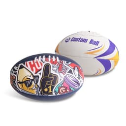 A training footy ball, size 5, featuring a colourful design with various graphics and a logo.