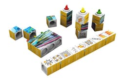 A set of brightly coloured highlighters in rectangular packaging, featuring various designs and a logo.
