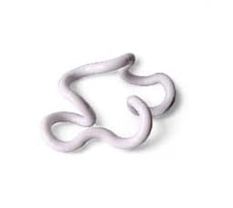 A white, flexible, abstract-shaped toy with multiple curves and loops, featuring a smooth surface.
