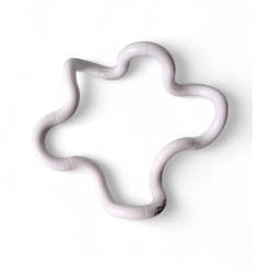 A white, flexible drink bottle shaped like a cloud, with a smooth, curved design and a branding logo.