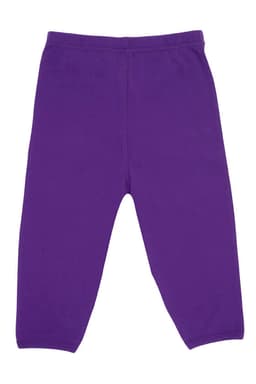 A pair of purple baby pants, featuring a simple design and elasticated waist, suitable for infants.