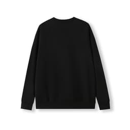 A black sweatshirt with long sleeves and a crew neck, featuring a plain back design and a logo.