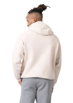 A men's cotton kangaroo hoodie in light beige, featuring a cosy design and a back view.