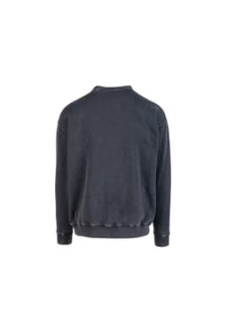 A unisex stone wash sweatshirt in dark grey, featuring a casual crew neck and long sleeves. The back view is displayed.
