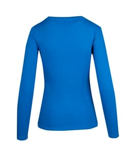 A blue women's long sleeve T-shirt with a fitted design and no visible branding.