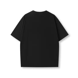 A faded black oversized T-shirt made from 230gsm 100% organic cotton, featuring a simple design on the back.