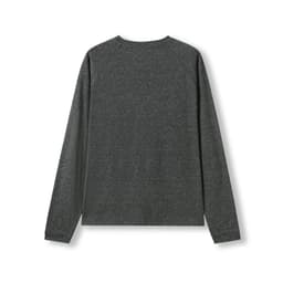 A grey long sleeve T-shirt with a simple design and no visible logos or branding.