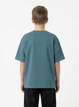 A kid's faded t-shirt in teal, made from 100% organic cotton, featuring a relaxed fit and short sleeves.