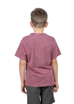 A maroon stone wash T-shirt for kids, featuring short sleeves and a classic back design.