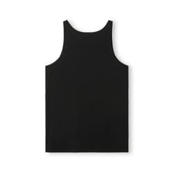 A black men's singlet with a simple design, featuring a logo on the back. Suitable for casual wear.