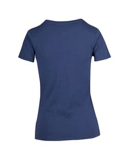 A women's navy marl t-shirt with a short sleeve design and a plain back view. It features a logo.