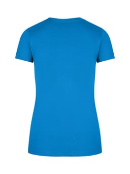 A women's slim fit tee in a vibrant blue colour, featuring short sleeves and a simple design.