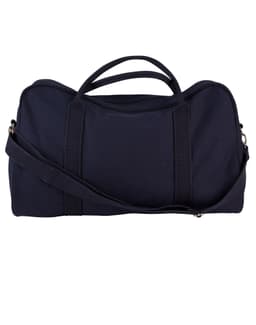 A dark navy cotton canvas sports bag with handles and a detachable strap. It features a logo on the front.