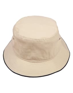 A red bucket hat with a soft, washed texture and a contrasting trim. It features a logo on the side.