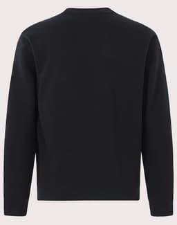 A black crew fleece jumper with a simple design, featuring long sleeves and a crew neck. It has a branding logo.
