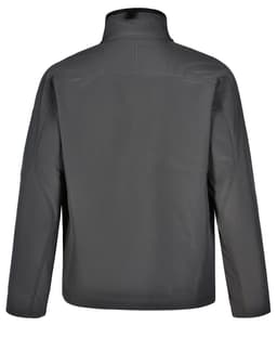 A grey Men's Softshell High-Tech Jacket featuring a stand-up collar and a smooth, sleek back design.