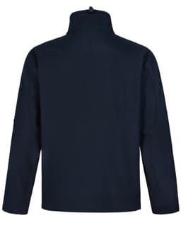 A black men's softshell high-tech jacket, featuring a high collar and a simple, sleek design on the back.