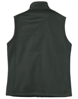 A dark green ladies' softshell hi-tech vest with a collar and no front detailing, featuring a logo.