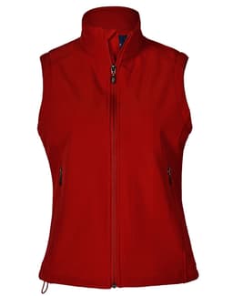A red softshell hi-tech vest with a zip front and two side pockets, featuring a brand logo.