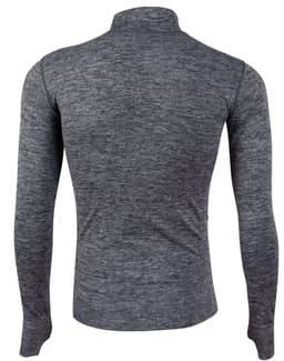 A grey unisex seamless heather jacket with a high collar and long sleeves, featuring a branding logo.