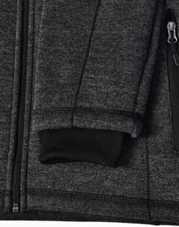 A men's heather bonded fleece jacket in dark grey, featuring a zippered front and ribbed cuffs.