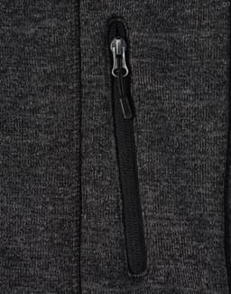 A grey men's heather bonded fleece jacket featuring a zippered pocket and a smooth fabric texture.