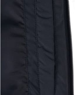 A close-up of a black parka jacket featuring a seamless design with a textured fabric pattern.