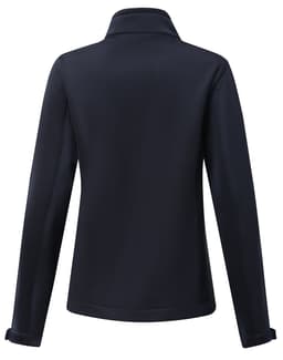 A navy ladies' sustainable softshell jacket featuring a collar and long sleeves, with a plain back and no visible branding.