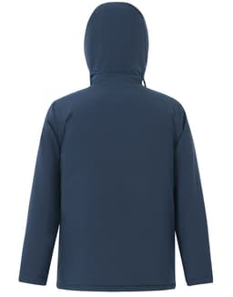 A navy unisex quilted waterproof jacket with a hood, featuring a simple design and no visible branding.