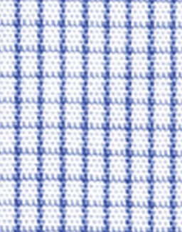 A patterned fabric featuring a mini blue check design on a white background.
