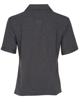 A charcoal grey women's short sleeve overblouse with a collar and a streamlined back design.