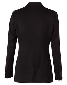 A black women's cropped jacket with a single button and long sleeves, featuring a tailored back design.