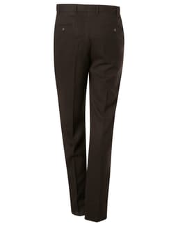 Men's polyviscose stretch pants in dark brown, featuring a tailored fit and pockets at the back.