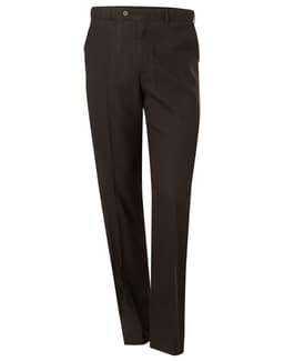 Men's polyviscose stretch pants in dark brown, featuring a classic design and a front button closure.