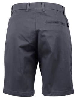 Ladies' stretch cotton chino shorts in dark grey, featuring a back pocket and belt loops. Includes a logo on the waistband.