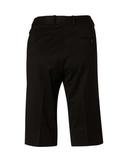 Black women's knee-length shorts with a flexi waist, featuring a back pocket and tailored design.