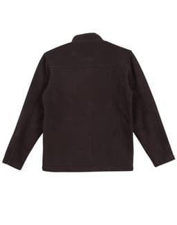 A brown polar fleece jacket featuring a full zip and long sleeves, with a collar and a logo.
