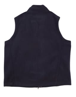 A navy blue Diamond Fleece Vest for men with a collar and no sleeves, featuring a branding logo.