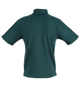 A dark green children's traditional polo shirt featuring a classic collar and short sleeves, with a logo on the chest.