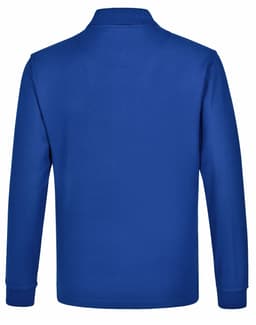 A blue unisex long sleeve polo shirt featuring a classic design and a collar, with a logo on the front.