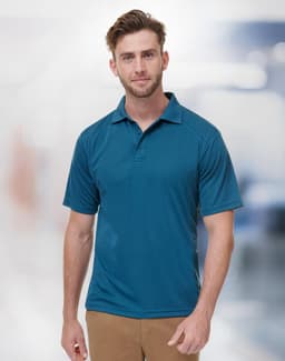 A men's short-sleeve polo shirt in a vibrant blue colour, featuring a collar and an emblem.