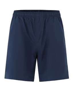 Unisex navy shorts made from mercerised cotton, featuring an elastic waistband and a simple design.