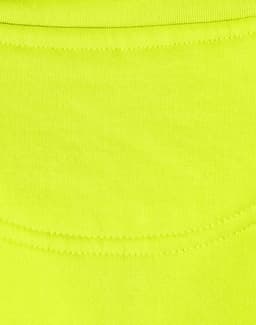 A bright high-visibility yellow work jumper featuring a smooth fabric texture and a logo.