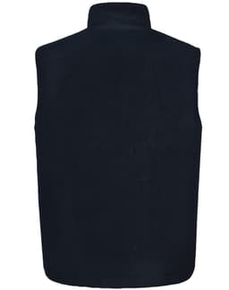 A black reversible safety vest with no sleeves and a high collar. The product features a logo.