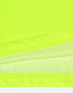 A bright yellow high-visibility polo shirt featuring vented sections and a breathable fabric texture.