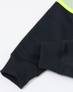 A safety hoodie featuring a two-tone design in black and high-visibility yellow with segmented reflective tape.