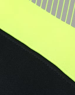 A high-visibility two-tone safety hoodie featuring segmented reflective tape in bright yellow and black fabric.
