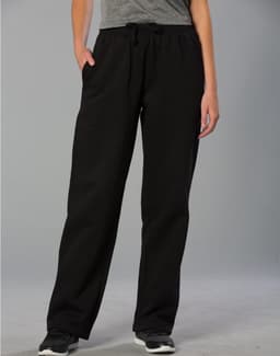 Adult fleecy pants in black, featuring a drawstring waist and side pockets, styled with a casual fit.