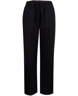 Black fleecey track pants featuring an elastic waistband and drawstring, designed for comfort and casual wear.